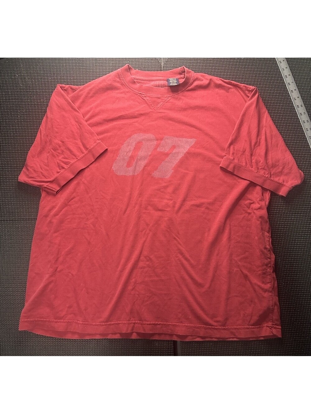 Vintage Faded Glory 07 Football Tee Red Y2K Distressed Mens 2XL